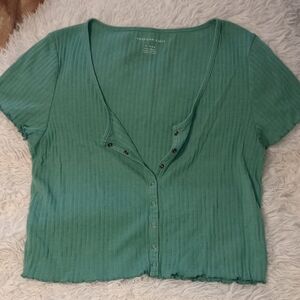 American Eagle Outfitters Teal Button Down Ribbed Top